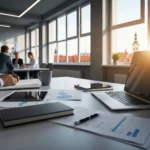 01 european office desk with laptop amber light - Hva gjør en IT-konsulent? Tjenester, eksempler og priser (2025)