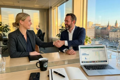 01 handshake over birch glass conference table - ESG og SDG i partnerskap: KPIer, rapportering og TCFD-tilnærming