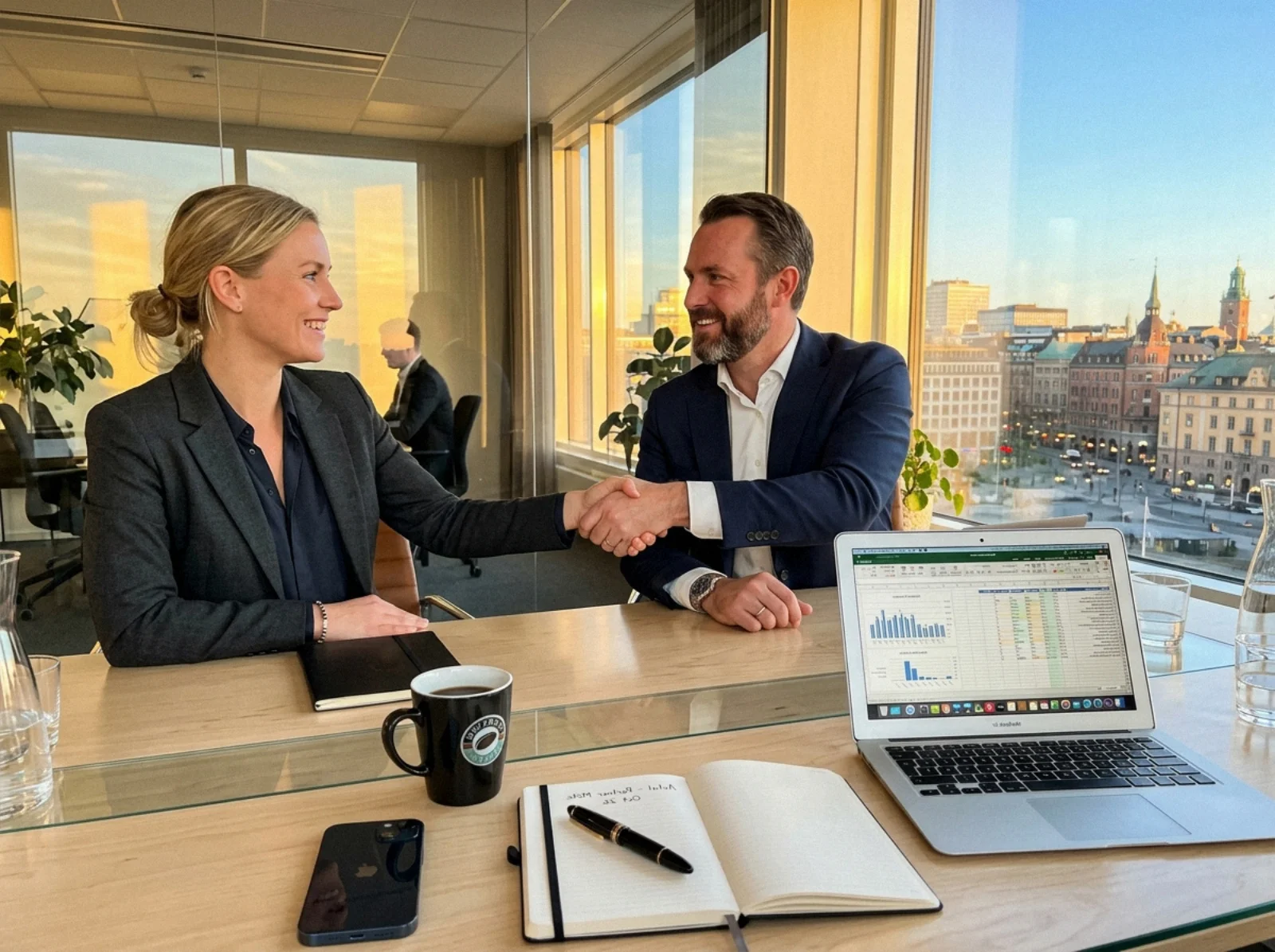 01 handshake over birch glass conference table - ESG og SDG i partnerskap: KPIer, rapportering og TCFD-tilnærming