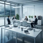 03 stormy window view of european open plan office - Hvordan forhandle med leverandører: taktikk for bedre pris og vilkår (RFQ, BATNA og kon...