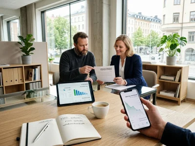 04 nordic office scene with rising graph smartphone - Finansiering og budsjettstyring i strategiske partnerskap med Norad (SPA) – med prakti...