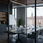 05 inside contemporary european corporate office seen through glass - Starte konsulentselskap: AS vs ENK, juridiske krav og forsikring