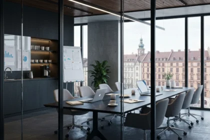 05 inside contemporary european corporate office seen through glass - Starte konsulentselskap: AS vs ENK, juridiske krav og forsikring