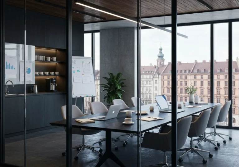 05 inside contemporary european corporate office seen through glass - Starte konsulentselskap: AS vs ENK, juridiske krav og forsikring