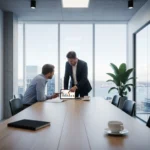 05 nordic office b2b meeting coffee foreground tablet - Konkrete fraser for nettverksarrangement: small talk, 1‑min presentasjon og exit