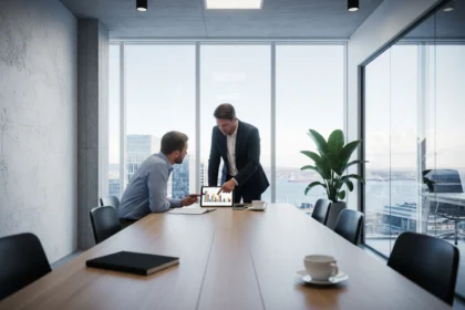 05 nordic office b2b meeting coffee foreground tablet - Konkrete fraser for nettverksarrangement: small talk, 1‑min presentasjon og exit