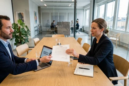 07 foreground hands exchange contract in nordic boardroom - Typer strategiske partnerskap: B2B, bedrift–offentlig (PPP) og NGO-samarbeid