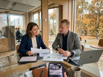 08 nordic office smartphone shot two executives around glass table - Typer strategiske partnerskap: B2B, bedrift–offentlig (PPP) og NGO-sama...