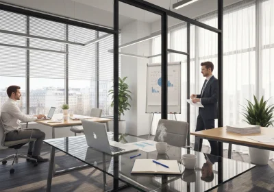 10 smartphone shot european office morning light glass partitions - Innholdsplan for LinkedIn: 4‑ukers mal for relasjoner og synlighet