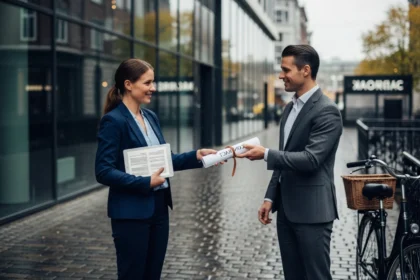 13 smartphone shot nordic professionals exchange contract on wet - Slik bygger du en effektiv LinkedIn-profil for næringslivet (med sjekklis...