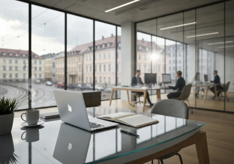15 open plan glass office desk smartphone shot - Slik bygger du digitale nettverk: 5 faser + maler for relasjonsbygging online