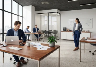 26 smartphone shot european open plan office terrazzo floor - Eksempler på oppfølgings‑e‑post etter møte (maler på norsk)