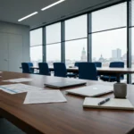 27 low angle smartphone shot over european office desk - Velg riktig møteformat: fysisk, digitalt eller hybrid – beslutningsmatrise og sjekk...