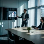 29 rim lit presenter in glass walled scandinavian conference - Lov og regelverk for samarbeid mellom kommuner og selskaper