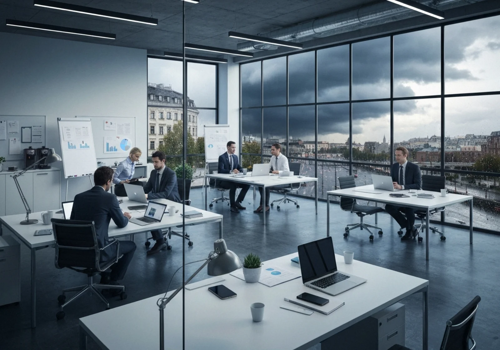 33 rain streaked european office with glass partitions - Samarbeidsavtaler i offentlig sektor: kommuner, interkommunalt samarbeid og krav