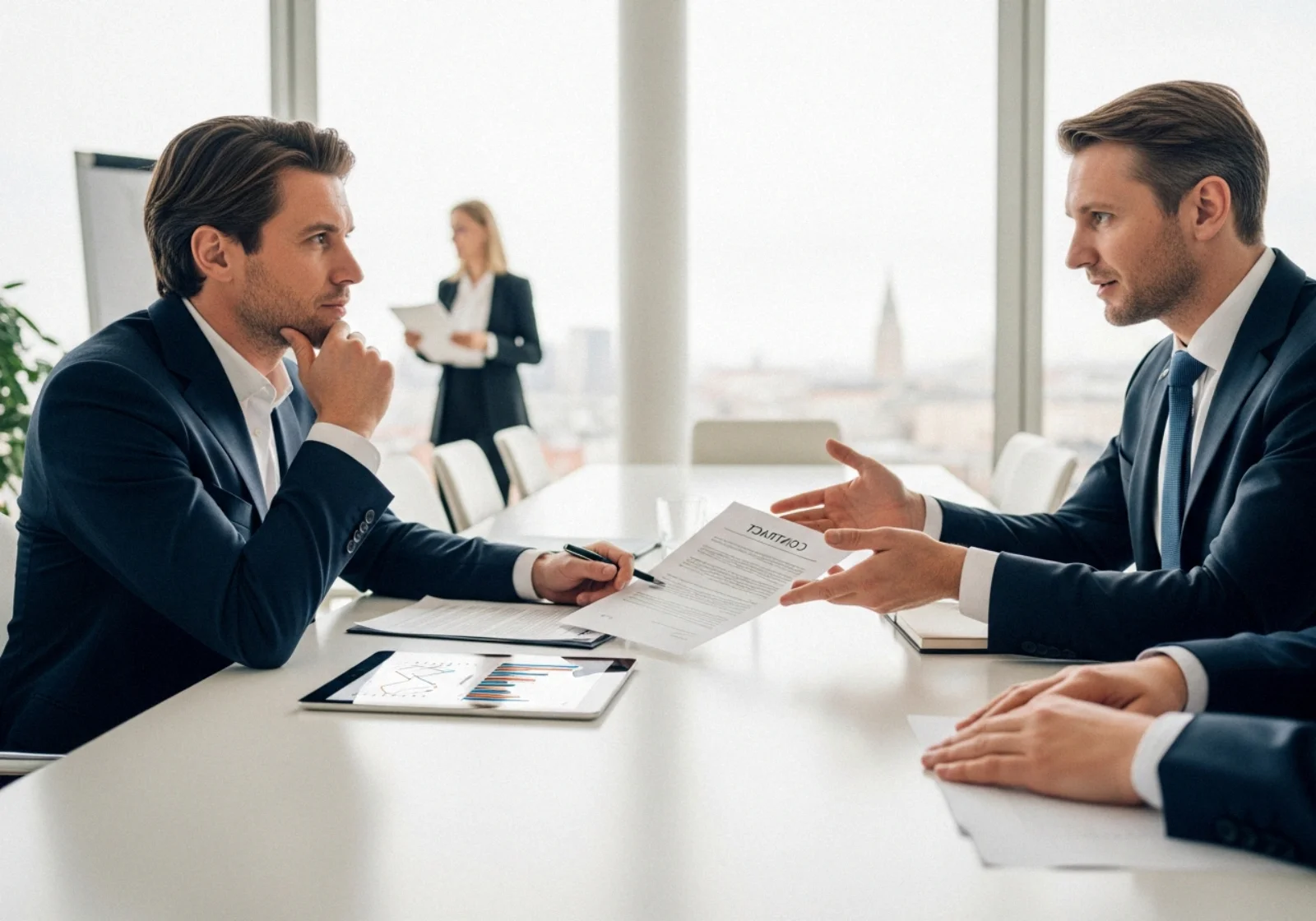 37 nordic glass walled boardroom negotiation with contract - B2B-markedsføring: kanaler, strategier og eksempler (med 90-dagers plan)