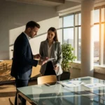 39 golden rim light on woman in nordic office - Komplett guide til B2B-salg: steg for steg