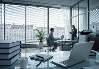 40 glass desk striped sunlight in european office - Slik regulerer du immaterielle rettigheter og resultater i samarbeidsavtaler