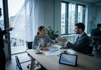 40 smartphone shot nordic b2b meeting in glass walled office - Komplett guide til B2B-salg: steg for steg