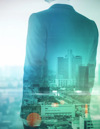 Back view of young businessman on abstract city ba 2026 01 11 08 37 28 utc - Hvordan starte en bedrift i Norge (AS vs ENK)