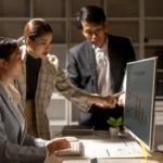 Three people are looking at a computer monitor wit 2026 01 11 10 12 37 utc - Tilskudd, lån eller garanti, hva passer for min bedrift?